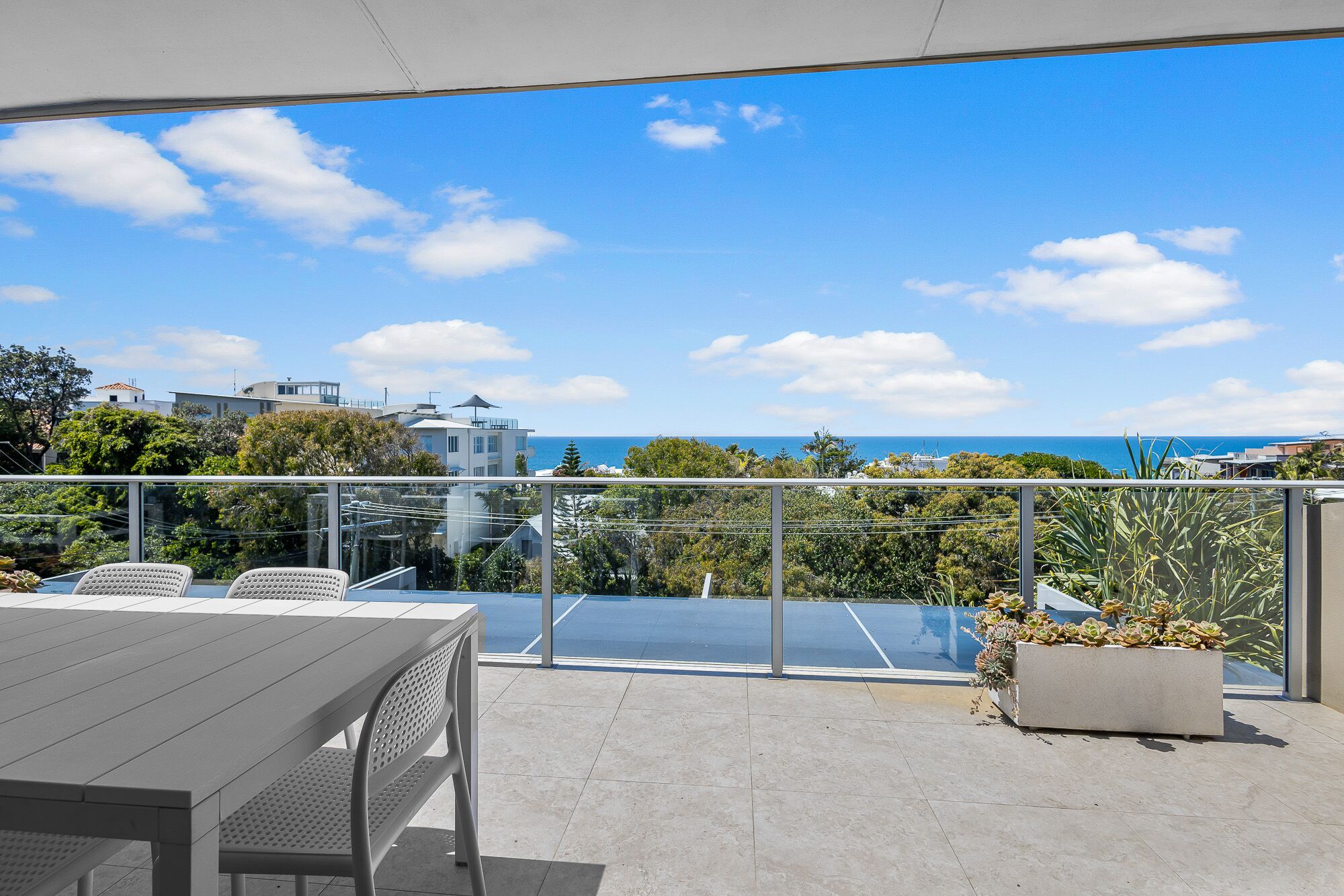 Ocean view from the Unit 4 balcony at Crystal Shores, Sunshine Beach